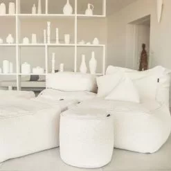 MX HOME Poufs Pouf Ottoman En Bouclette Blanc Crème -Chaise Soldes Magasin pouf ottoman en bouclette blanc creme 4