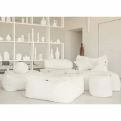 MX HOME Poufs Pouf Ottoman En Bouclette Blanc Crème -Chaise Soldes Magasin pouf ottoman en bouclette blanc creme 5
