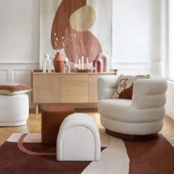 Maisons Du Monde Poufs Pouf Ovale En Bouclettes Blanches Et Pin -Chaise Soldes Magasin pouf ovale en bouclettes blanches et pin 1000 14 4 218821 4