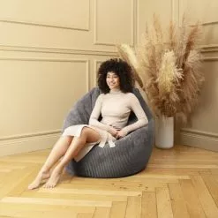 Sitting Point Poufs Pouf Poire XL D'intérieur Velours Grosse Cote Anthracite 70x110cm -Chaise Soldes Magasin pouf poire xl d interieur velours grosse cote anthracite 70x110cm 3