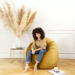 Sitting Point Poufs Pouf Poire XXL D'intérieur Aspect Velours Moutarde 80x130cm -Chaise Soldes Magasin pouf poire xxl d interieur aspect velours moutarde 80x130cm 5