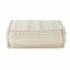 Maisons Du Monde Poufs Pouf Rectangulaire En Coton Blanc Avec Broderies Et Franges