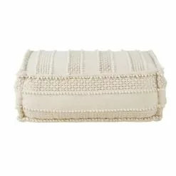 Maisons Du Monde Poufs Pouf Rectangulaire En Coton Blanc Avec Broderies Et Franges