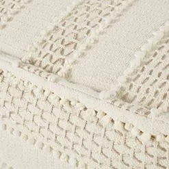 Maisons Du Monde Poufs Pouf Rectangulaire En Coton Blanc Avec Broderies Et Franges -Chaise Soldes Magasin pouf rectangulaire en coton blanc avec broderies et franges 1000 4 34 214833 3