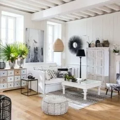 Maisons Du Monde Poufs Pouf Rond En Coton Imprimé -Chaise Soldes Magasin pouf rond en coton imprime 1000 3 32 165549 5