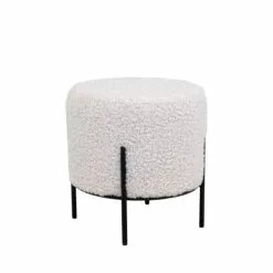 House Nordic Poufs Pouf Rond En Tissu Bouclette Et Métal D35,5cm Blanc