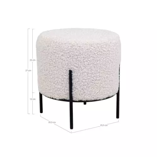 House Nordic Poufs Pouf Rond En Tissu Bouclette Et Métal D35,5cm Blanc 4 House Nordic Poufs Pouf Rond En Tissu Bouclette Et Métal D35,5cm Blanc – Image 4