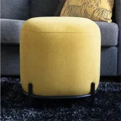Meubles & Design Poufs Pouf Rond En Tissu Pieds Métal Jaune -Chaise Soldes Magasin pouf rond en tissu pieds metal jaune 5