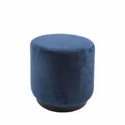 Leitmotiv Poufs Pouf Rond En Velours Bleu Denim