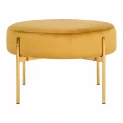 Meubles & Design Poufs Pouf Rond En Velours Et Pieds Doré Moutarde -Chaise Soldes Magasin pouf rond en velours et pieds dore moutarde 2