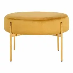 Meubles & Design Poufs Pouf Rond En Velours Et Pieds Doré Moutarde