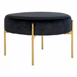 Meubles & Design Poufs Pouf Rond En Velours Et Pieds Doré Noir -Chaise Soldes Magasin pouf rond en velours et pieds dore noir 2