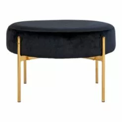 Meubles & Design Poufs Pouf Rond En Velours Et Pieds Doré Noir -Chaise Soldes Magasin pouf rond en velours et pieds dore noir 3