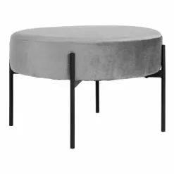Meubles & Design Poufs Pouf Rond En Velours Gris Et Pieds Noirs -Chaise Soldes Magasin pouf rond en velours gris et pieds noirs 1