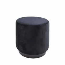 Leitmotiv Poufs Pouf Rond En Velours Bleu Denim -Chaise Soldes Magasin pouf rond en velours noir