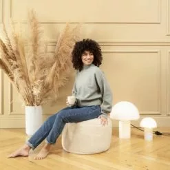 Sitting Point Poufs Pouf Rond Fausse Fourrure Douce Taupe Beige 50x30cm -Chaise Soldes Magasin pouf rond fausse fourrure douce taupe beige 50x30cm 2