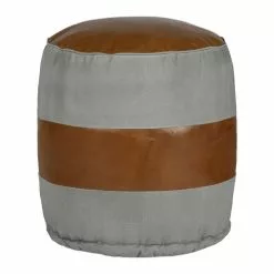 WOMO-DESIGN Poufs Pouf Rond, Gris/marron, Ø 43x47 Cm, En Cuir -Chaise Soldes Magasin pouf rond gris marron oe 43x47 cm en cuir 4