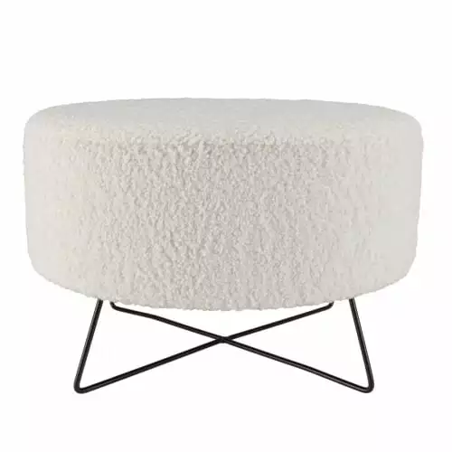 MACABANE Poufs Pouf Rond Tissu Bouclette Blanc Pieds Croisés Métal Noir 3 MACABANE Poufs Pouf Rond Tissu Bouclette Blanc Pieds Croisés Métal Noir – Image 3