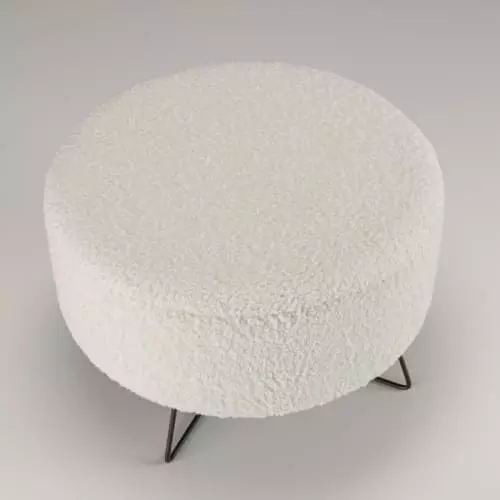 MACABANE Poufs Pouf Rond Tissu Bouclette Blanc Pieds Croisés Métal Noir 6 MACABANE Poufs Pouf Rond Tissu Bouclette Blanc Pieds Croisés Métal Noir – Image 6