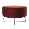 MACABANE Poufs Pouf Rond Tissu Velours Bordeaux Pieds Métal