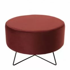 MACABANE Poufs Pouf Rond Tissu Velours Bordeaux Pieds Métal -Chaise Soldes Magasin pouf rond tissu velours bordeaux pieds metal 3
