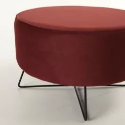 MACABANE Poufs Pouf Rond Tissu Velours Bordeaux Pieds Métal -Chaise Soldes Magasin pouf rond tissu velours bordeaux pieds metal 4
