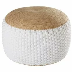 Maisons Du Monde Poufs Pouf Tressé En Jute Et Coton Blanc 30x60cm