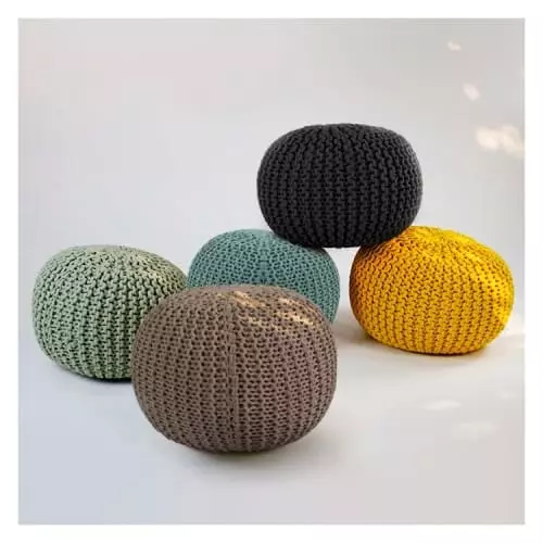 Rendez Vous Déco Poufs Pouf Tricot Rond En Coton Jaune Moutarde 2 Rendez Vous Déco Poufs Pouf Tricot Rond En Coton Jaune Moutarde – Image 2