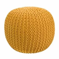 Rendez Vous Déco Poufs Pouf Tricot Rond En Coton Jaune Moutarde