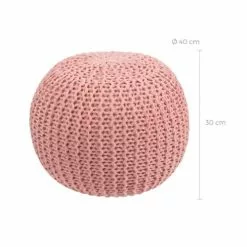 Rendez Vous Déco Poufs Pouf Tricot Rond En Coton Rose Poudré -Chaise Soldes Magasin pouf tricot rond en coton rose poudre 2