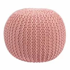Rendez Vous Déco Poufs Pouf Tricot Rond En Coton Rose Poudré
