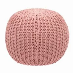 Rendez Vous Déco Poufs Pouf Tricot Rond En Coton Rose Poudré -Chaise Soldes Magasin pouf tricot rond en coton rose poudre 4
