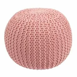 Rendez Vous Déco Poufs Pouf Tricot Rond En Coton Rose Poudré -Chaise Soldes Magasin pouf tricot rond en coton rose poudre 5