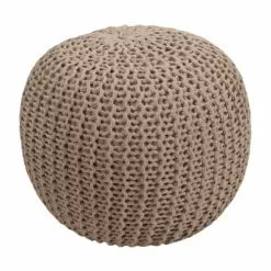 Rendez Vous Déco Poufs Pouf Tricot Rond En Coton Taupe