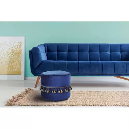 ReCollection Poufs Pouf Velours Bleu H38cm 2 ReCollection Poufs Pouf Velours Bleu H38cm – Image 2