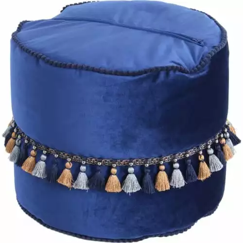 ReCollection Poufs Pouf Velours Bleu H38cm 3 ReCollection Poufs Pouf Velours Bleu H38cm – Image 3
