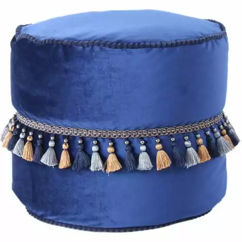 ReCollection Poufs Pouf Velours Bleu H38cm 4 ReCollection Poufs Pouf Velours Bleu H38cm – Image 4