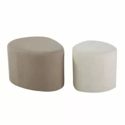 Maisons Du Monde Poufs Gris Clair Et Blanc (x2)