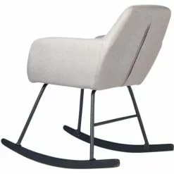 ATHM DESIGN Fauteuils Rocking Chair Assise Tissu Gris Clair Pieds Métal Noir -Chaise Soldes Magasin rocking chair assise tissu gris clair pieds metal noir 2