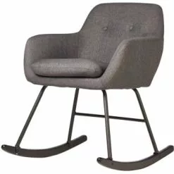 ATHM DESIGN Fauteuils Rocking Chair Assise Tissu Gris Clair Pieds Métal Noir -Chaise Soldes Magasin rocking chair assise tissu gris pieds metal noir