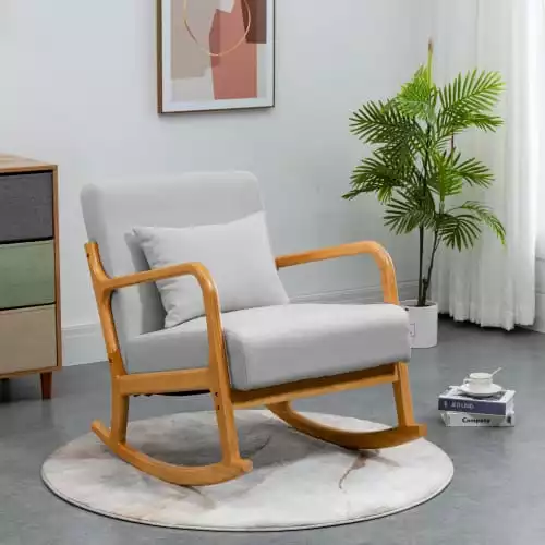 Nordlys Fauteuils Rocking Chair En Bois Massif Et Tissu Gris 2 Nordlys Fauteuils Rocking Chair En Bois Massif Et Tissu Gris – Image 2