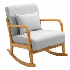 Nordlys Fauteuils Rocking Chair En Bois Massif Et Tissu Gris
