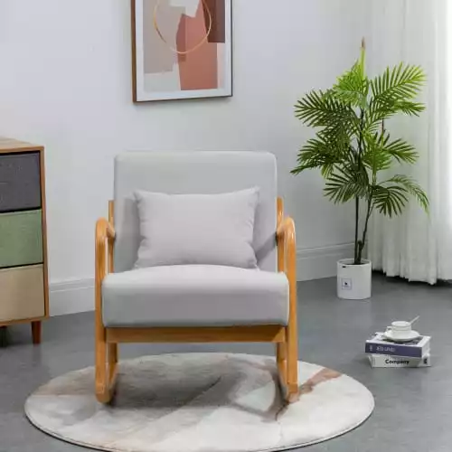 Nordlys Fauteuils Rocking Chair En Bois Massif Et Tissu Gris 4 Nordlys Fauteuils Rocking Chair En Bois Massif Et Tissu Gris – Image 4