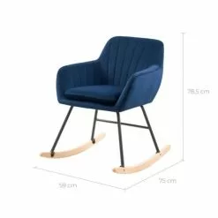 Rendez Vous Déco Fauteuils Rocking-chair En Velours Bleu Et Pieds En Métal Et Bois 8 Rendez Vous Déco Fauteuils Rocking-chair En Velours Bleu Et Pieds En Métal Et Bois -Chaise Soldes Magasin rocking chair en velours bleu et pieds en metal et bois 2