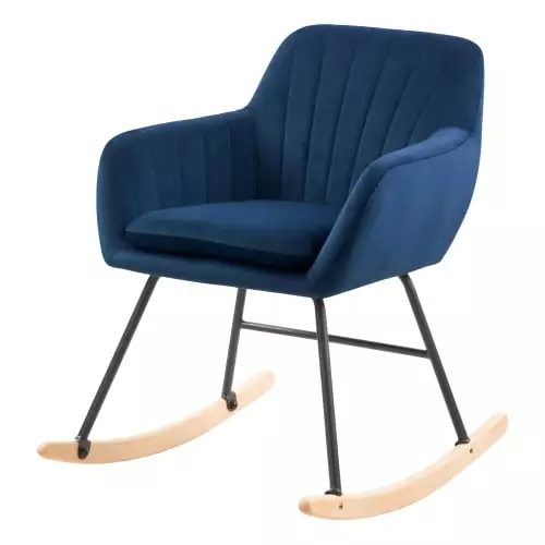 Rendez Vous Déco Fauteuils Rocking-chair En Velours Bleu Et Pieds En Métal Et Bois 1 Rendez Vous Déco Fauteuils Rocking-chair En Velours Bleu Et Pieds En Métal Et Bois